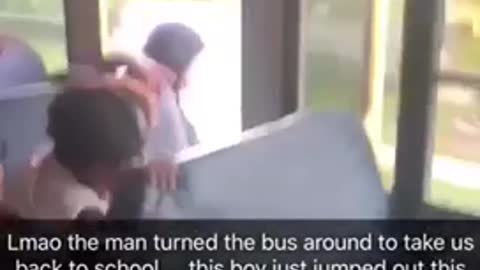 Guy moving bus jumps out onto sidewalk