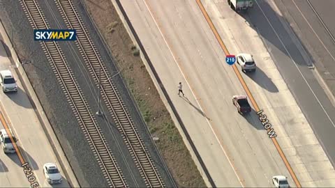 Police Pursuit In Riverside, Foot Bail Leads To Freeway Takedown