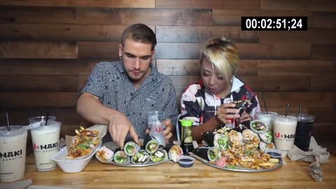 GIANT SUSHI BURRITO CHALLENGE! In Houston Texas Crazy Sushi Challenge Man Vs Food