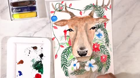 Reindeer Watercolor and Gold Leaf Painting Tutorial