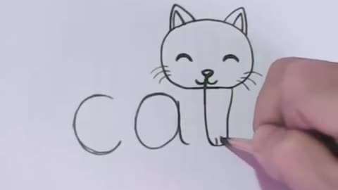 How to turn Words Cats Into a Cartoon Cat. learning step by step for kids.