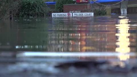 Drone footage of flood defences breached in Bewdley, Worcestershire