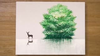 Painting a Tree in Acrylics _ Deer painting _ Cotton Swabs Painting Technique