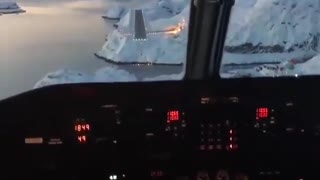 Cockpit view landing in Greenland