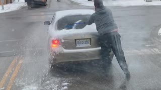 Guy Cleans Off Someone Else's Car Window