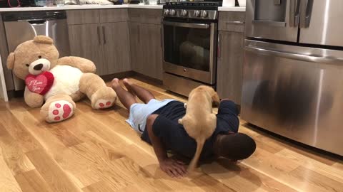 Puppy Helps With Workout Routine