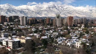 Mount Andes snow falls in Santiago, Chile