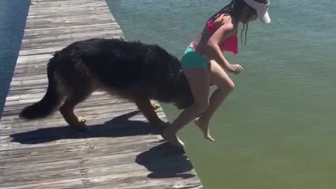 German Shepherd Acts As Little Girl's Personal Lifeguard