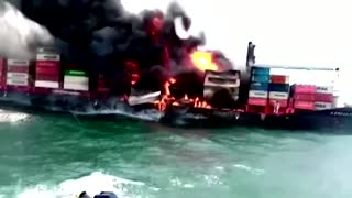 Raging container ship fire off Sri Lanka coast