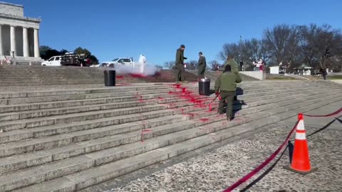 Palestine protesters vandalize the Lincoln Memorial with red paint