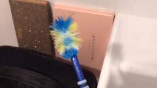Guy is Rough on Toothbrush