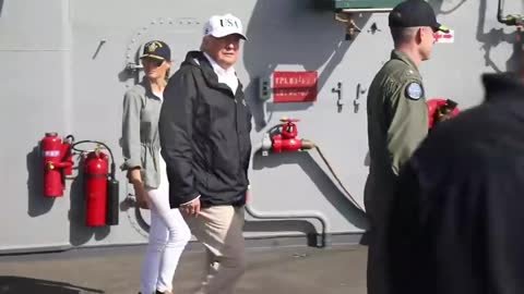 President Trump boards the USS Kearsarge