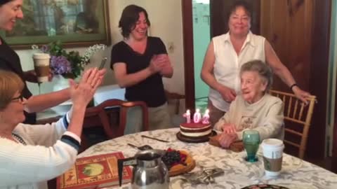 Hilarious Moment Happens As 102 Year-Old Blows Out Candles On Her Birthday