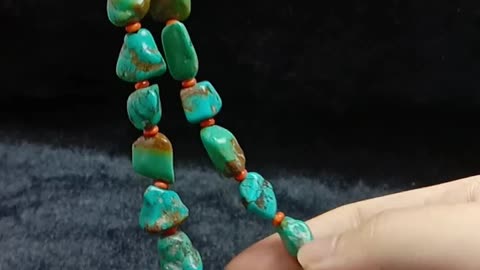 Free-shape Natural turquoise and orange spiny oyster roundle beads handmade necklace04