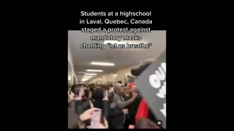 Students in Quebec chanting "let us breathe"