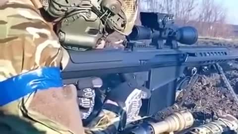 Ukrainian soldier with a US delivered Barrett M107 AMR