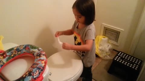 Little girl caught cleaning the washroom, BUT WHY?