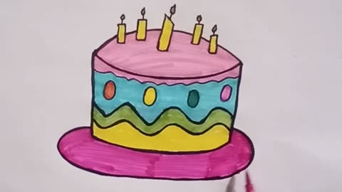Hand drawing color two-story cake with pink Vector Image