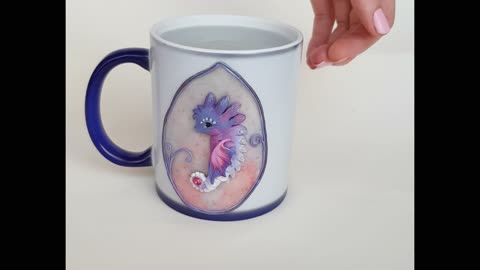 Cup chameleon Seahorse made of polymer clay. Magic blue mug for a gift by AnneAlArt