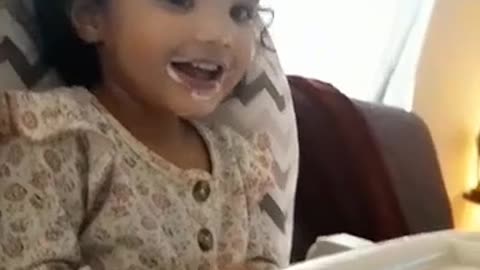 baby smile#|baby laughing and having her breakfast#|kid million dollar smile