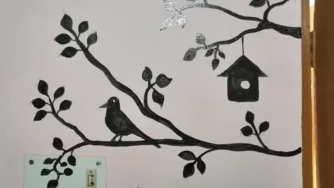 DIY/ Wall Painting/ Room Decoration idea/ Birds Wall Drawing/ Room Decor/ Bird tree painting