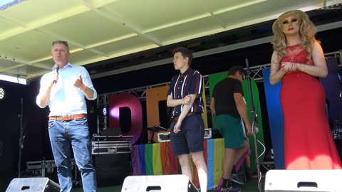 Saltash Cornwall Gay LGBTQIA+ Pride. 2022 Main Stage Politics and drag Queens.