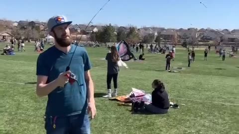 Flying a kite with the fishing pole