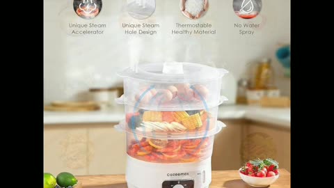 Cozeemax 3 Tier Electric Food Steamer for Cooking, 13.7QT, Veggie Steamer, Food Steam Cooker,