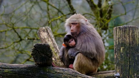 baboon-ape-cub-furry-sitting