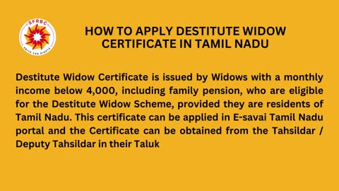 who is eligible for Destitute Widow Certificate in TN