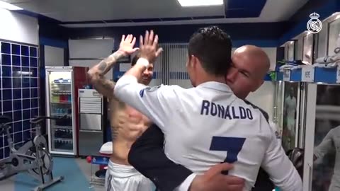 Cristiano's Bayern hat-trick celebrations in the dressing room