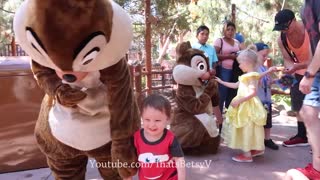 Baby Follows Chip and Dale at Disneyland