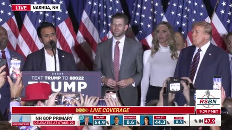 BREAKING: Trump Just Won the New Hampshire Primary BY DOUBLE DIGITS—Gives Vivek the Floor for a Few Words! (1/23/24)