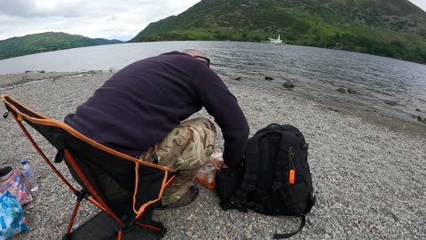 MSR pocket rocket stove to make a brew next to Ulleswater lake in the lake district