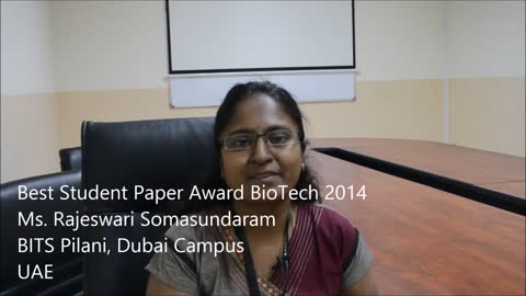 BIOTECH 2014 Ms Rajeswari Somasundaram Testimonial