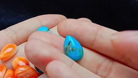 Natural turquoise orange spiny oyster and pink shell pear shape cabochon size 10*14mm06