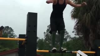 Gym bar stunt goes wrong
