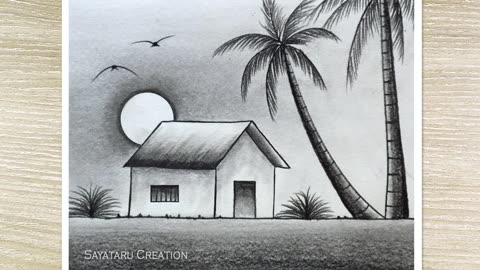How to draw Sunset Scenery with Pencil, Pencil Drawing for beginners