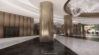 Luxury hotel lobby interior design inspired by the cave of Marble mountain.