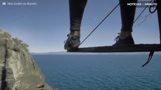 Atleta dá salto Incrível para a água na Serra Nevada