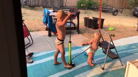 Little Boy Inflates Baby Brother’s Diaper With Bike Pump