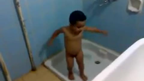 Baby dance in bathroom