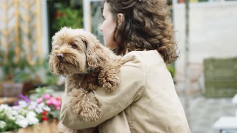 Woman Walking On With Her Dog