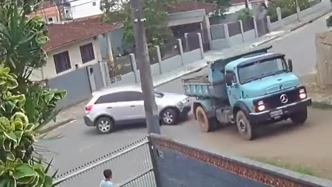 runaway truck invades a house
