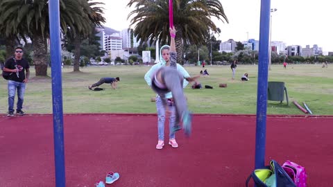 Young Girl Shows Great Talent On The Playground