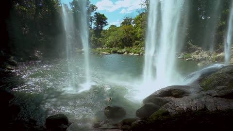 Waterfall view from inside