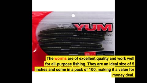 Buyer Reviews: YUM Dinger Classic Worm All-Purpose Soft Plastic Bass Fishing Lure 100 Pack, 5 I...