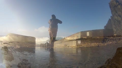 Mark Clark Portrush with 20ft waves at Portstewart and White Rocks 2016..