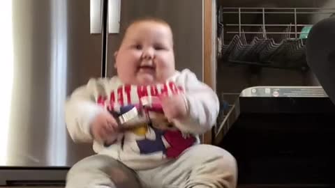 Funny cute fat baby toddler dancing