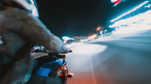 Insane Hyper Time Lapse Video of Man Riding Motorcycle at Night.